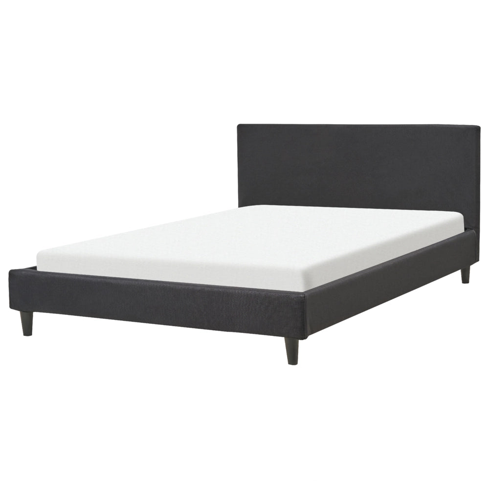 Letto matrimoniale in tessuto nero con rete a doghe 140 x 200 cm stile contemporaneo