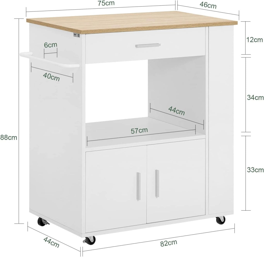 Mobile Cucina Salvaspazio Credenza Cucina Carrello Cucina con Ruote Mobiletto Cucina Dispensa Madia Cucina Mobile Cucina con Ripiani Bianco 82x46x88 cm FKW113‑WN