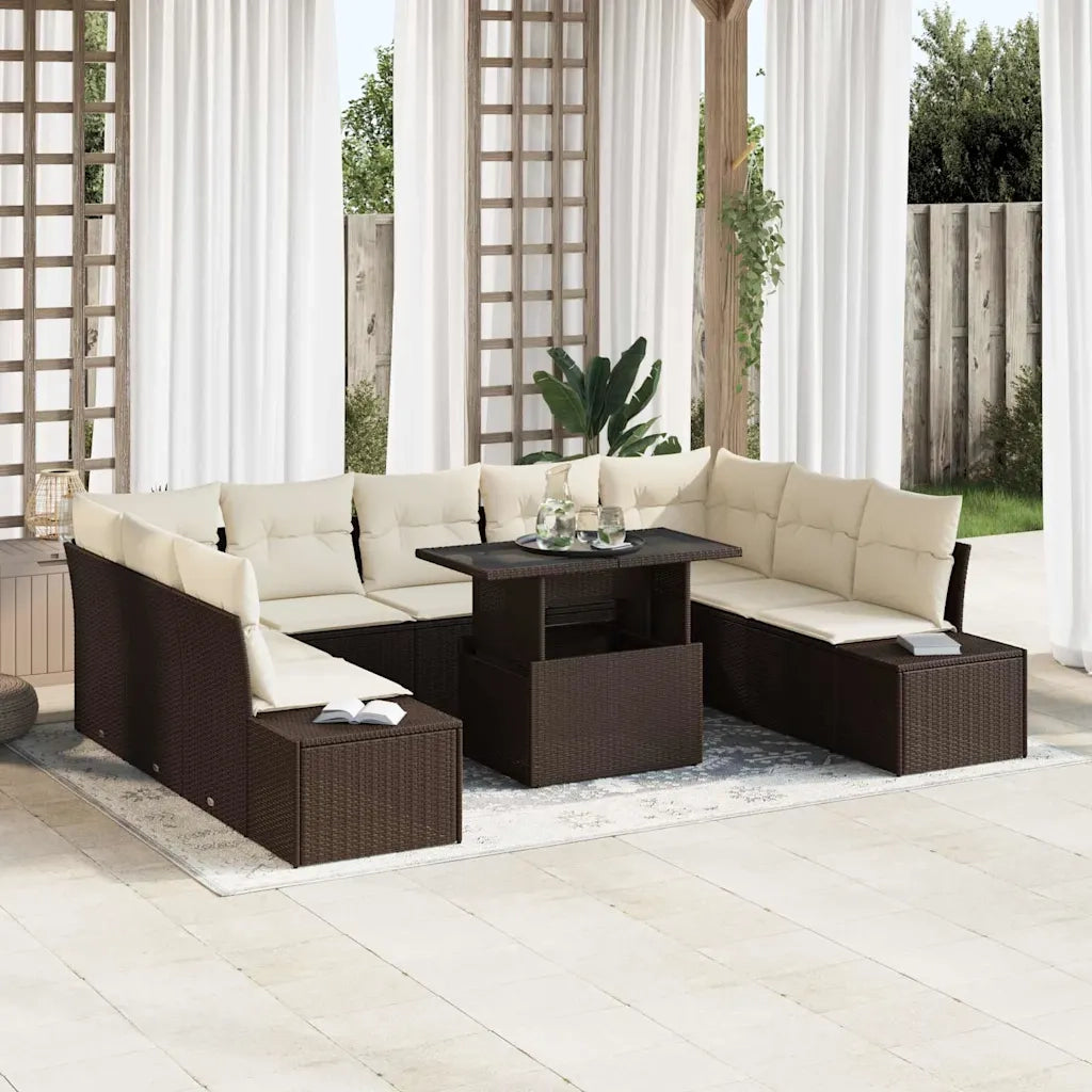 Set Divano da Giardino 10 pcs Marrone Poly Rattan