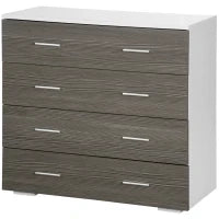 Cassettiera Camera da Letto, Comò Camera da Letto con 4 Cassetti con Maniglie in Alluminio e Struttura in Legno, per Soggiorno e Sala da Pranzo, 76x35x72cm, Bianco e Grigio