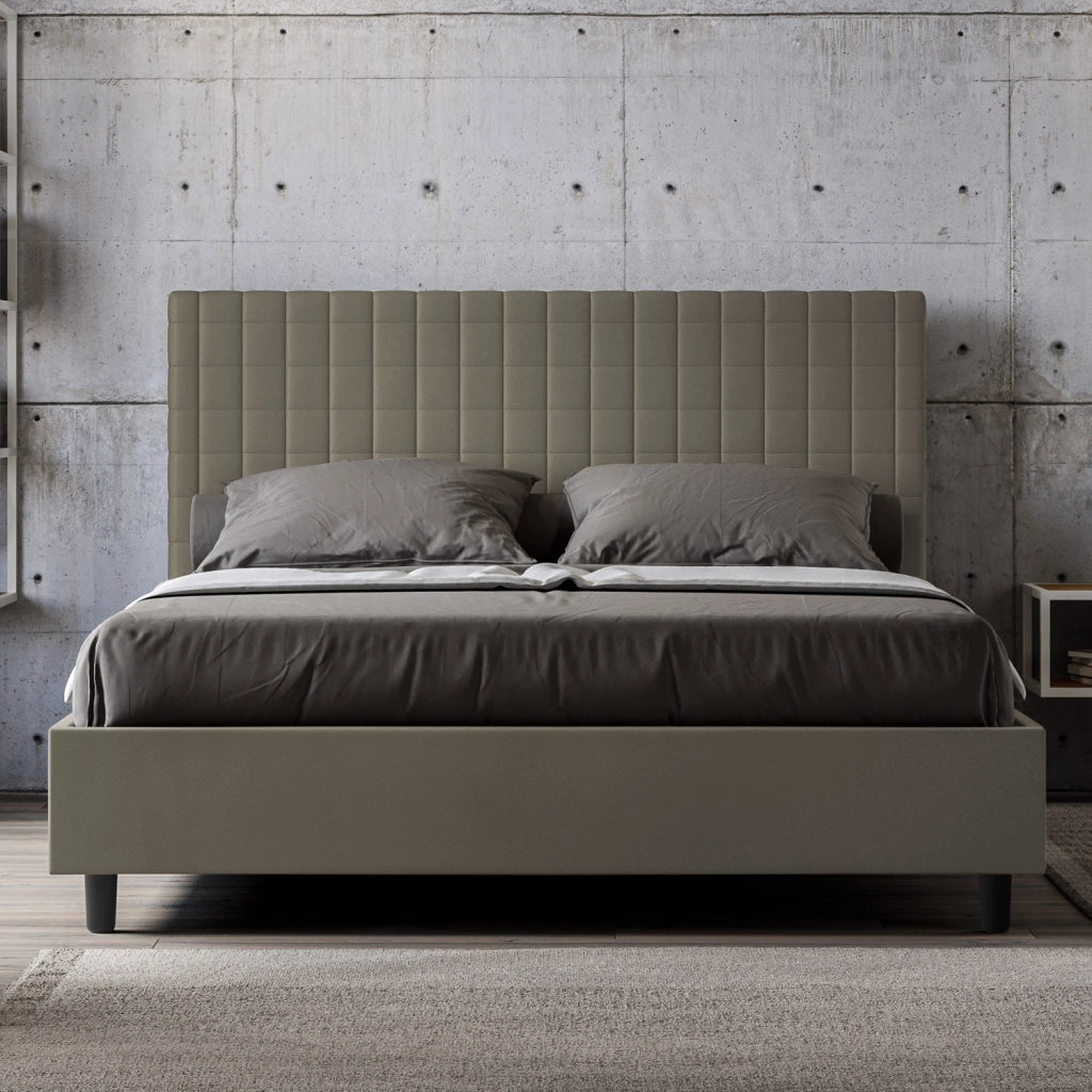 BS COM Letto queen size con rete imbottito 150x200 similpelle cappuccino