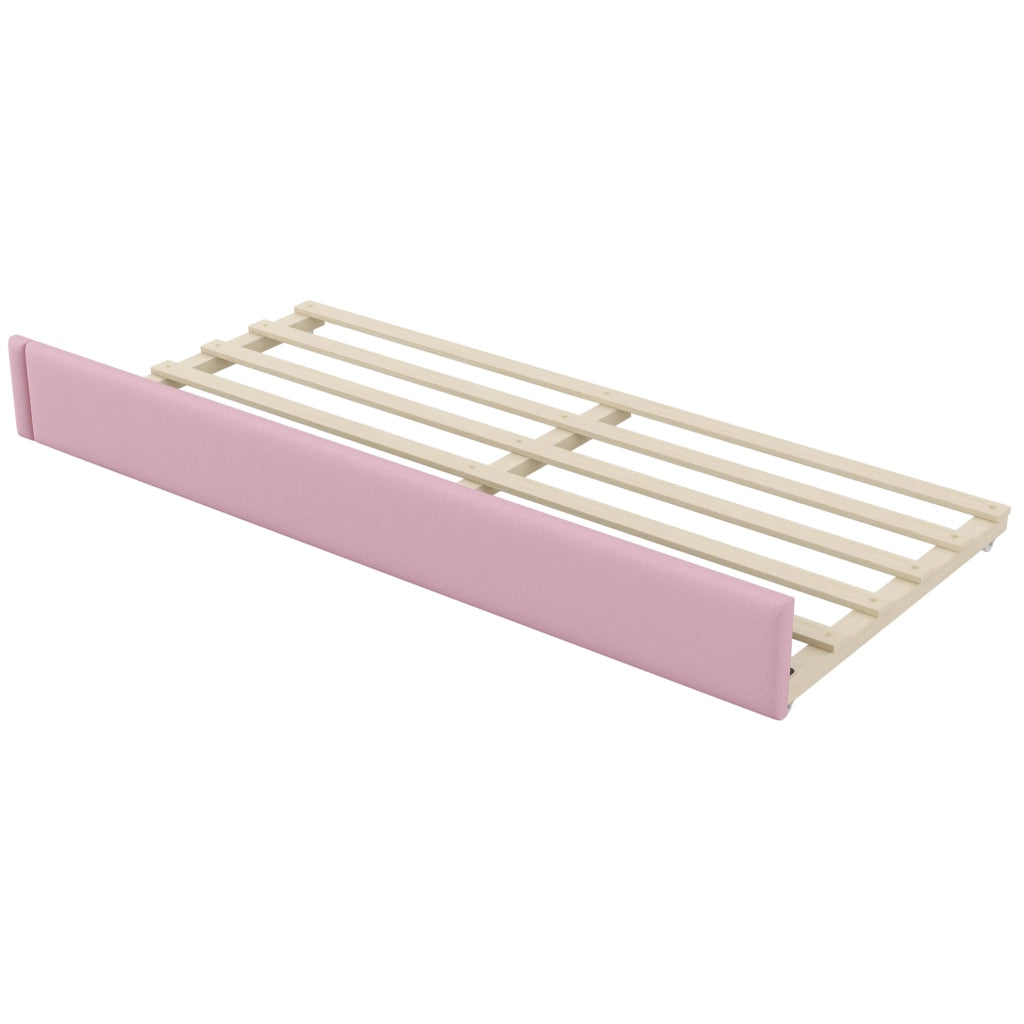 Letto a giorno imbottito 90x200 cm rosa con LED; USB; letto estraibile e scrittoio