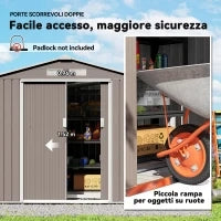 Casetta da Giardino Porta Utensili in Lamiera con Porte Scorrevoli, 213x130x185 cm, Grigio