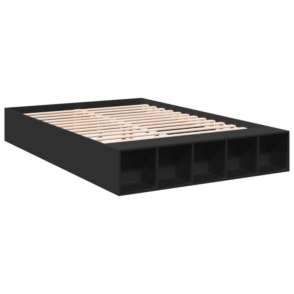 Letto matrimoniale | Letto per adulti | Giroletto Nero 150x200 cm in Legno Multistrato