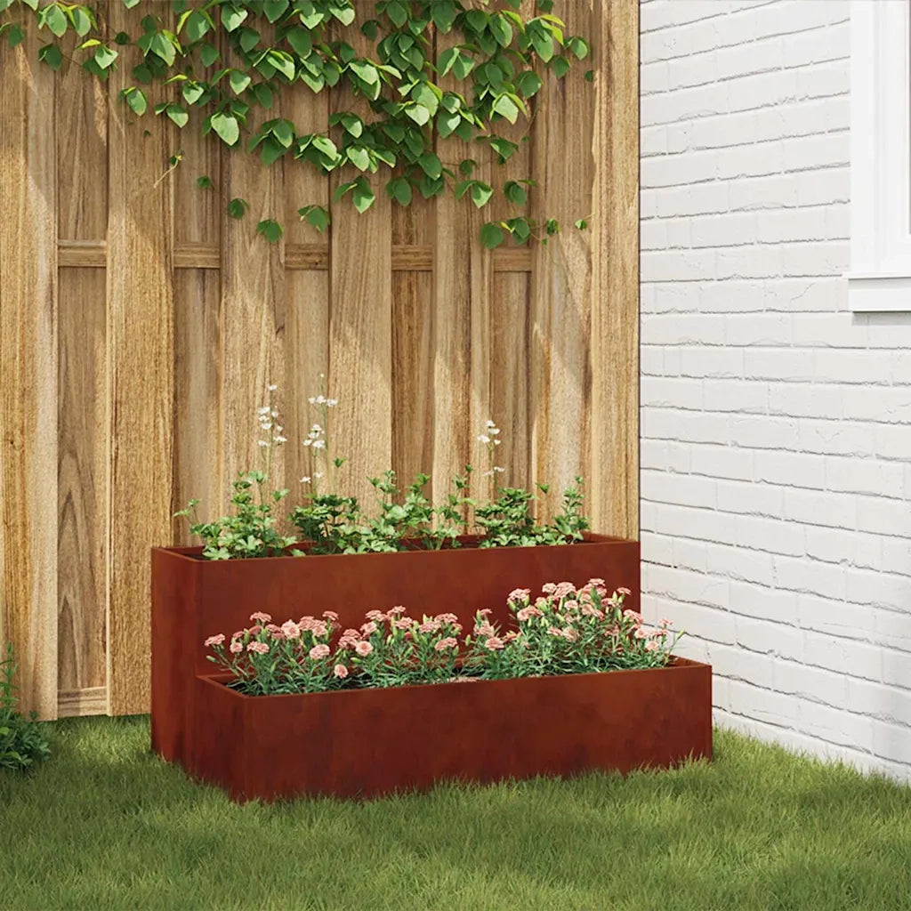 Vaso da giardino-Fioriera Esterno-Contenitore per Piante Ruggine 100 x 60 x 45 cm Acciaio CorTen