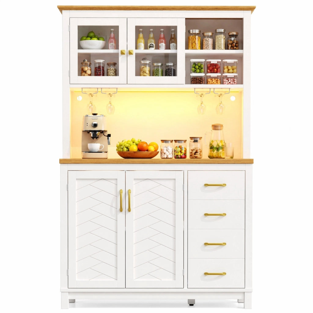 Credenza da cucina con LED, 105,5x40x180 cm, bianca