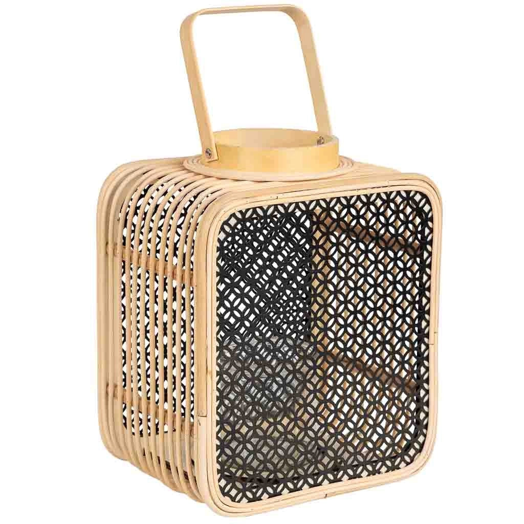 Lanterna in rattan e metallo con vetro, 24,5x19x28/31,5/41,5H cm