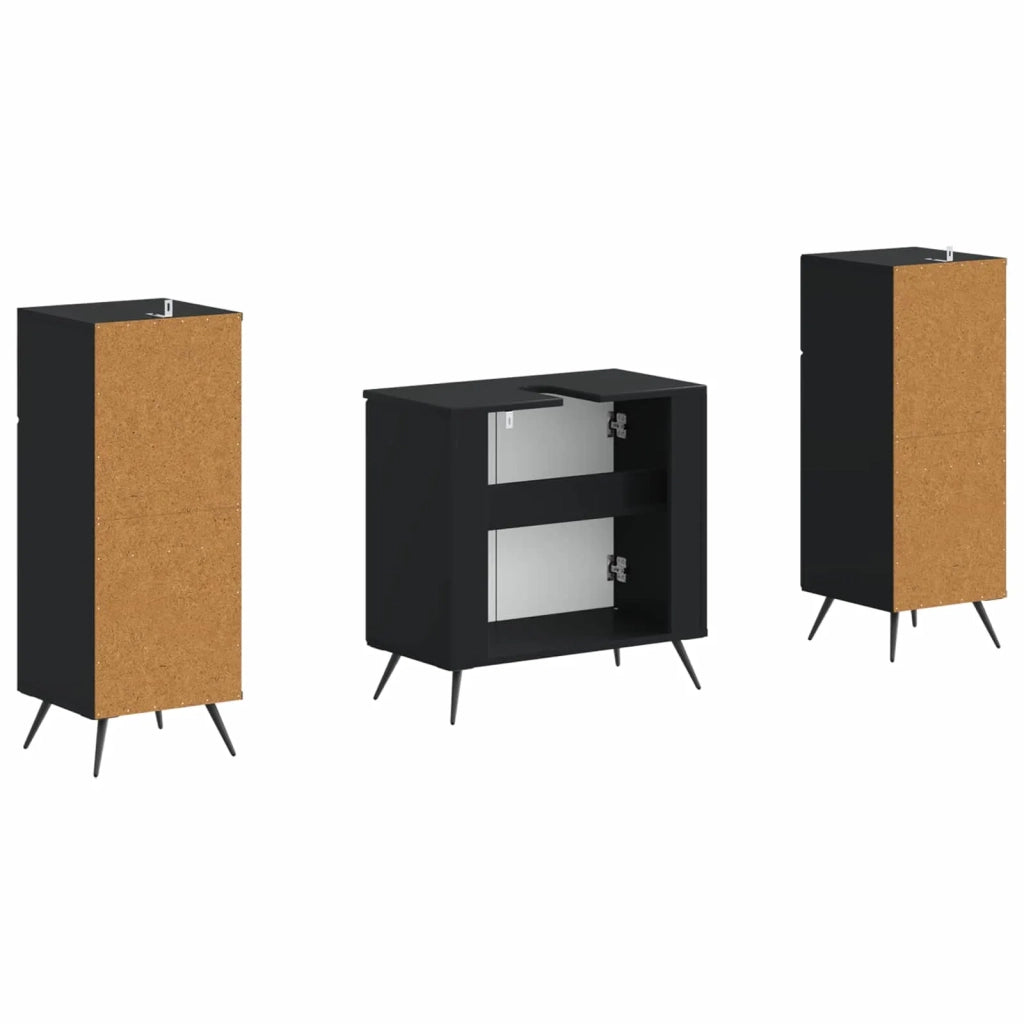 Set di armadietti da bagno in 3 pezzi BREDA Nero 3418045