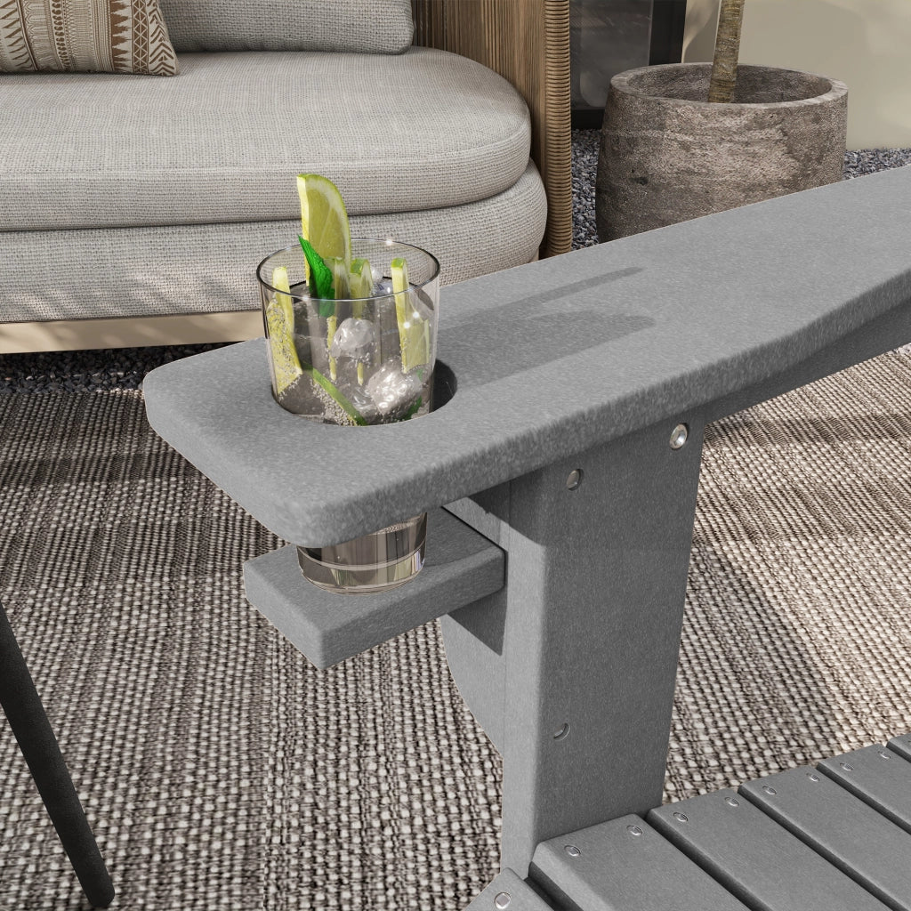 Sedia Adirondack con portabevande in plastica per giardino e balcone grigia