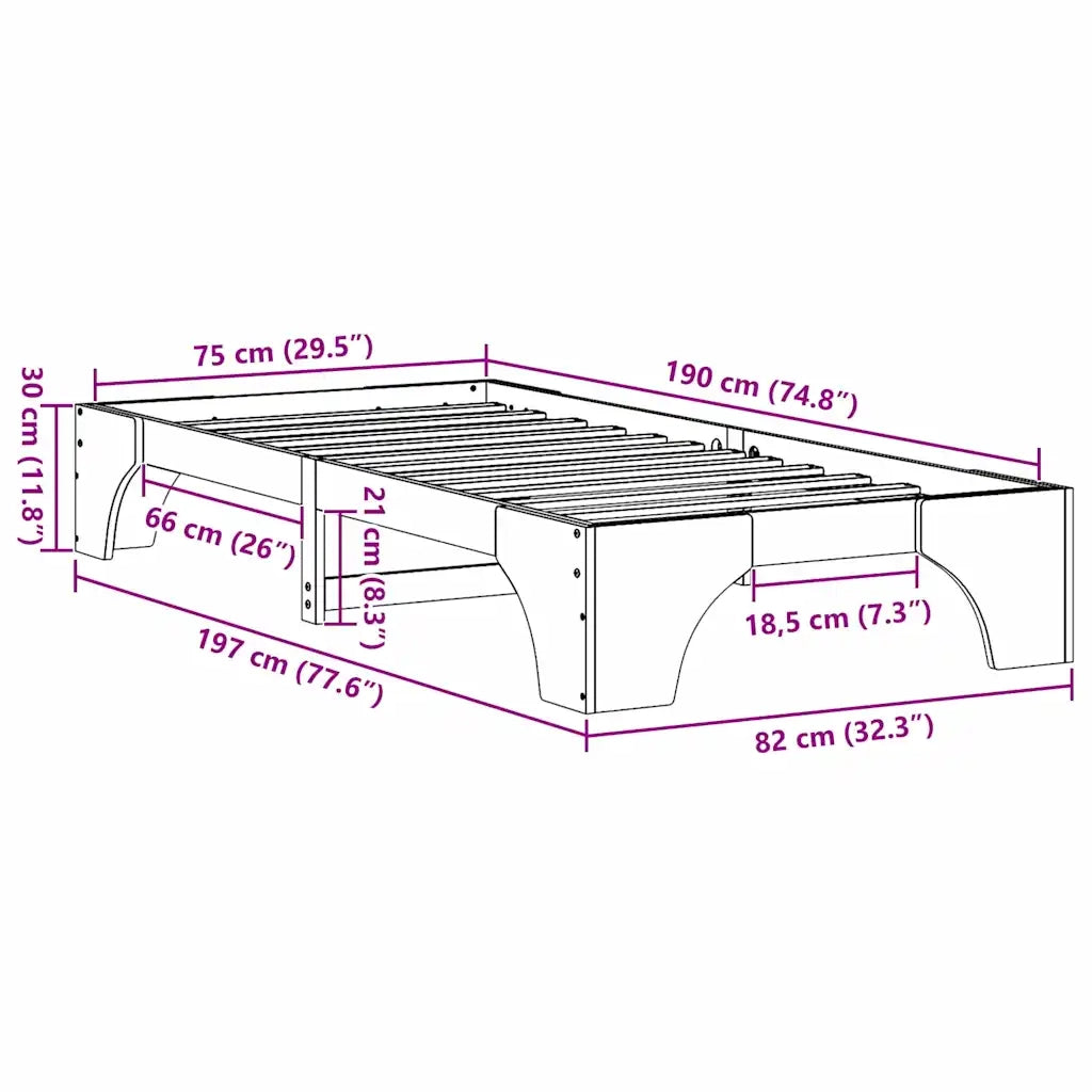 Struttura del letto Marrone cerato 75 x 190 cm Pino massello 872973