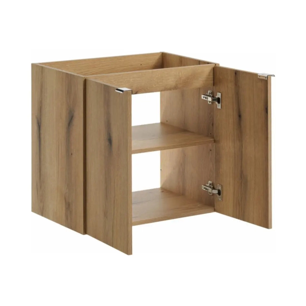 Set da bagno sospeso VANO in rovere e nero 140cm: mobiletti sotto lavabo con armadietti + piano per lavabo
