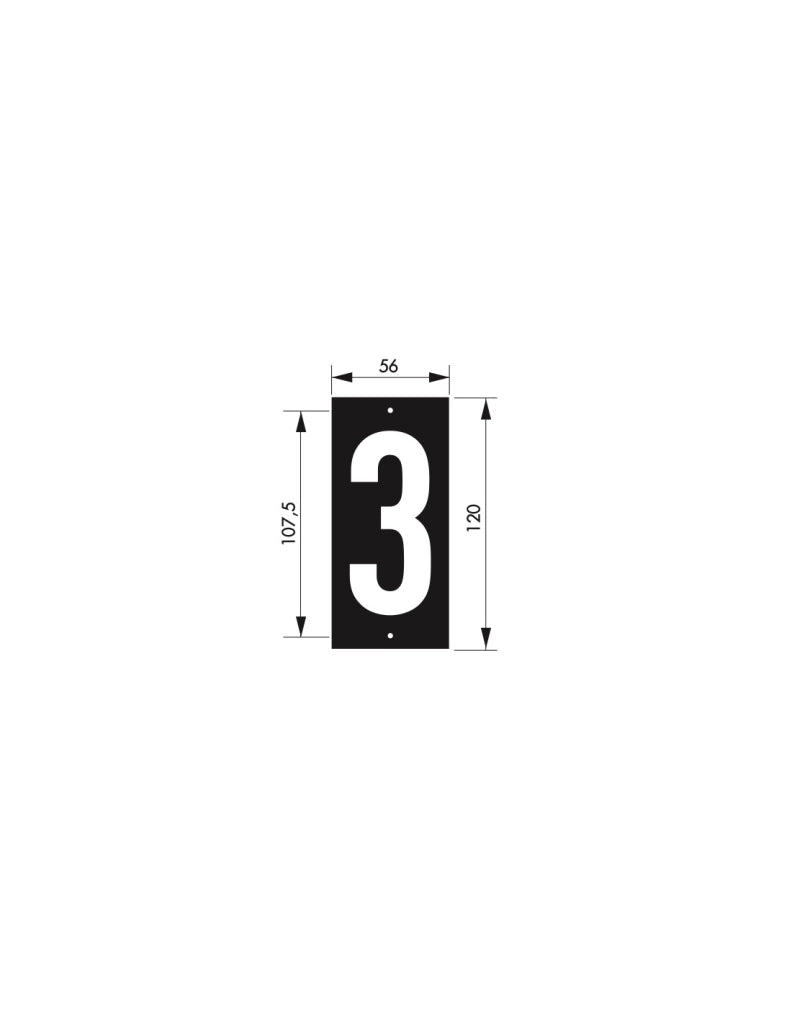 Targa numerica 56 x 130 mm con numero "3", da avvitare – THIRARD