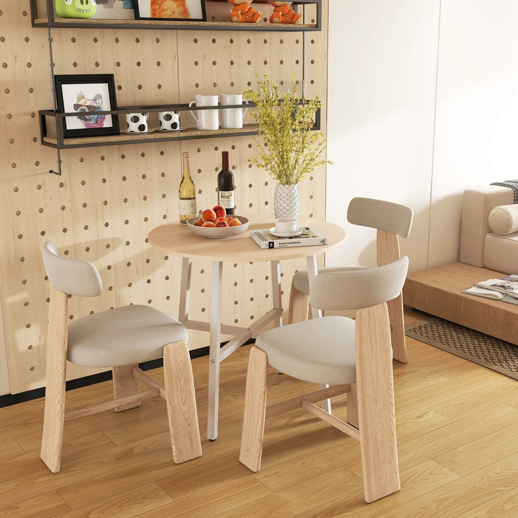 Tavolo da Pranzo Rotondo Moderno per 4 Persone ¨C Zephmum ¨C Legno Naturale e Bianco ?80x76 cm