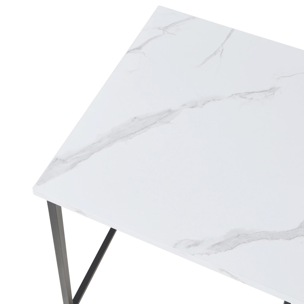 Set Trollhättan di 3 Tavolini Sovrapponibili con Piani Quadrati - Effetto Marmo Bianco [en.casa]