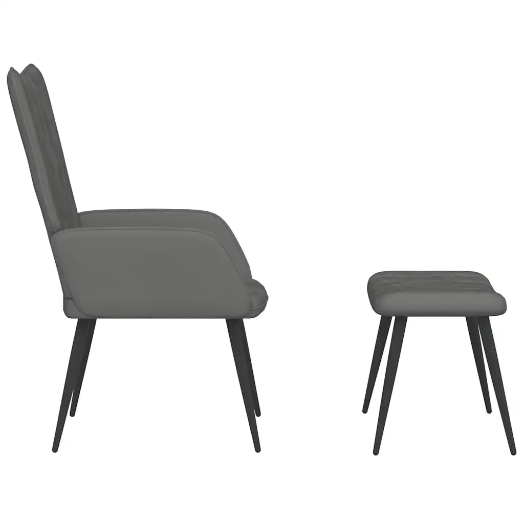 Poltrona Relax con Sgabello Grigio Scuro in Velluto
