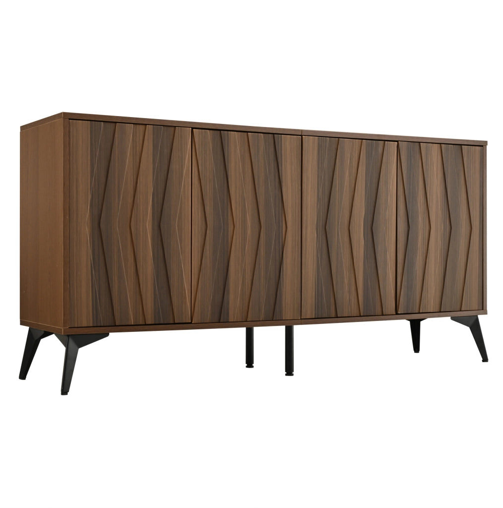 Credenza 140x35x70 cm con 4 ante e ripiani regolabili in MDF e truciolare color noce
