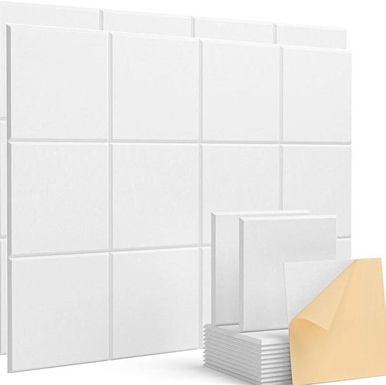Pannelli di isolamento acustico, set da 10 pannelli, pannelli di isolamento acustico a parete quadrati, autoadesivi, isolamento acustico, piastre ad alta densità, adatti per uso domestico o ufficio, studio di registrazione, soffitto, 30*30CM, bianchi