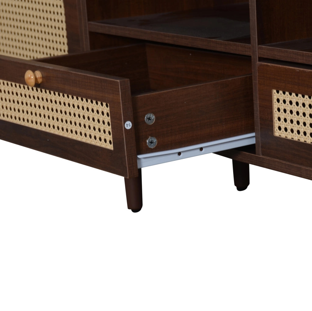 Mobile TV 200x37x49.5 cm per TV fino a 80 pollici con 2 ante in rattan e 2 cassetti; pannello truciolare; marrone