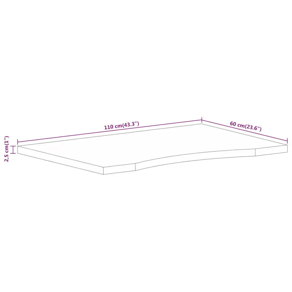 Piano Scrivania con Curva 110x60x2,5cm Massello Grezzo di Mango