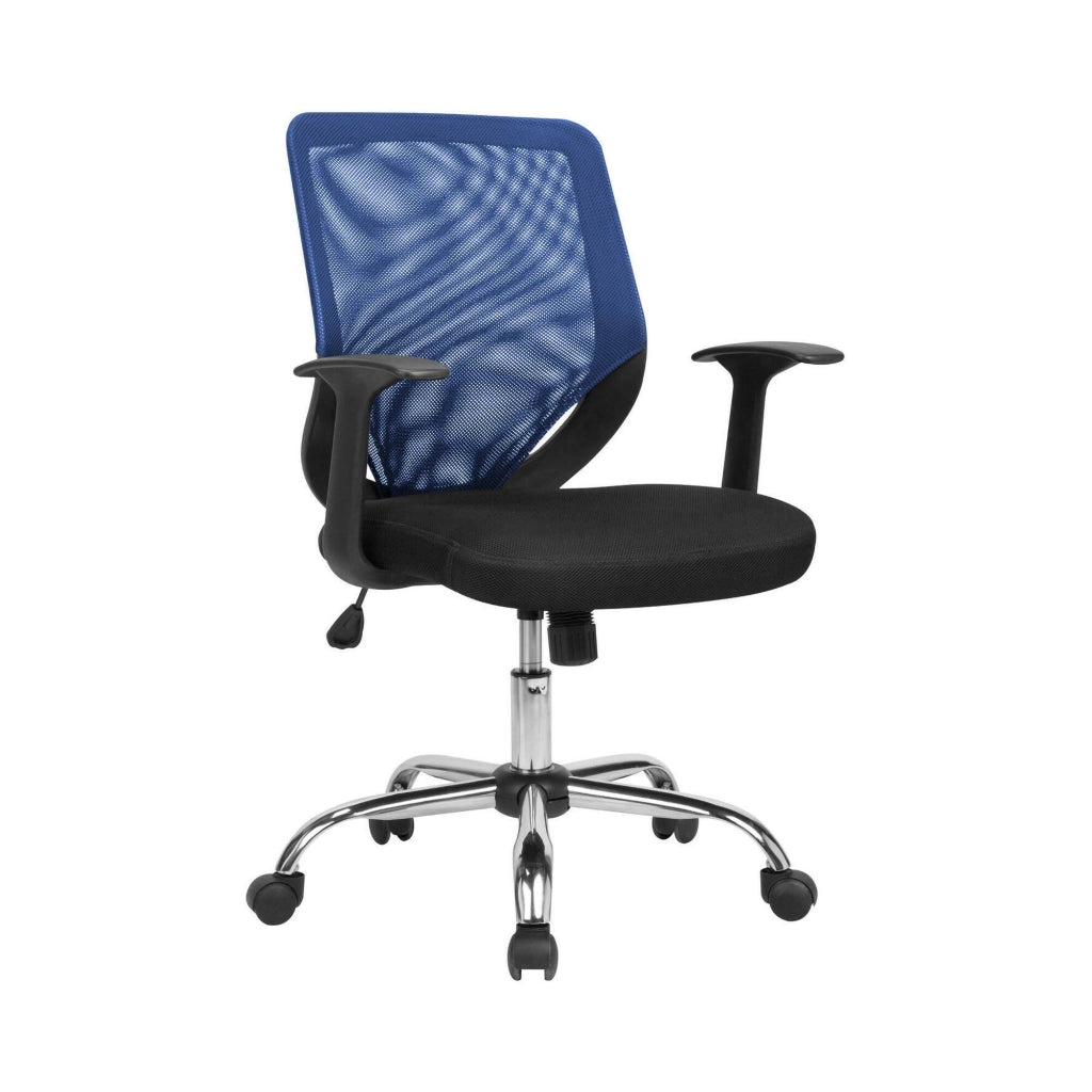 Sedia da ufficio Baradili, Poltrona direzionale a rete con braccioli, Seduta ergonomica da ufficio, 60x54h90/98 cm, Nero e Blu
