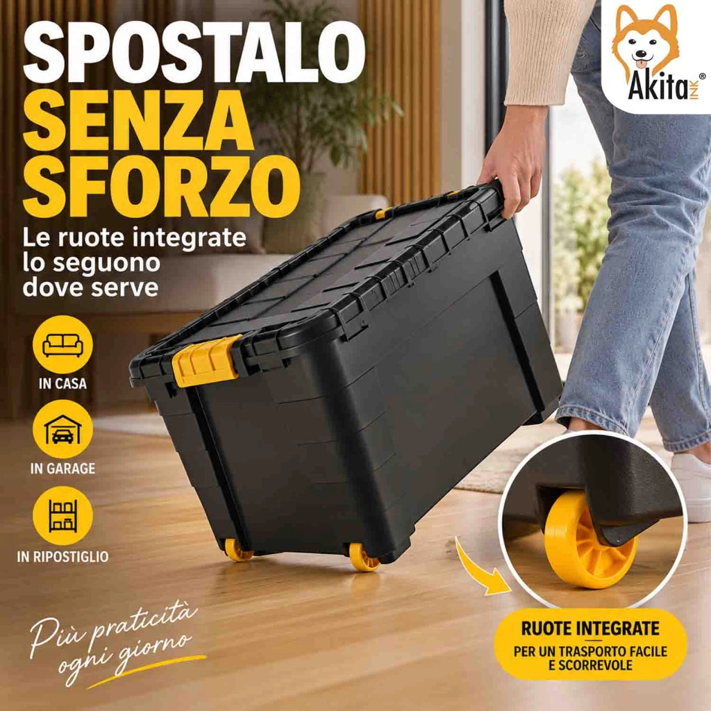 Akitaink Contenitore Box 40L Magic 4UP aperture con Ruote Nero