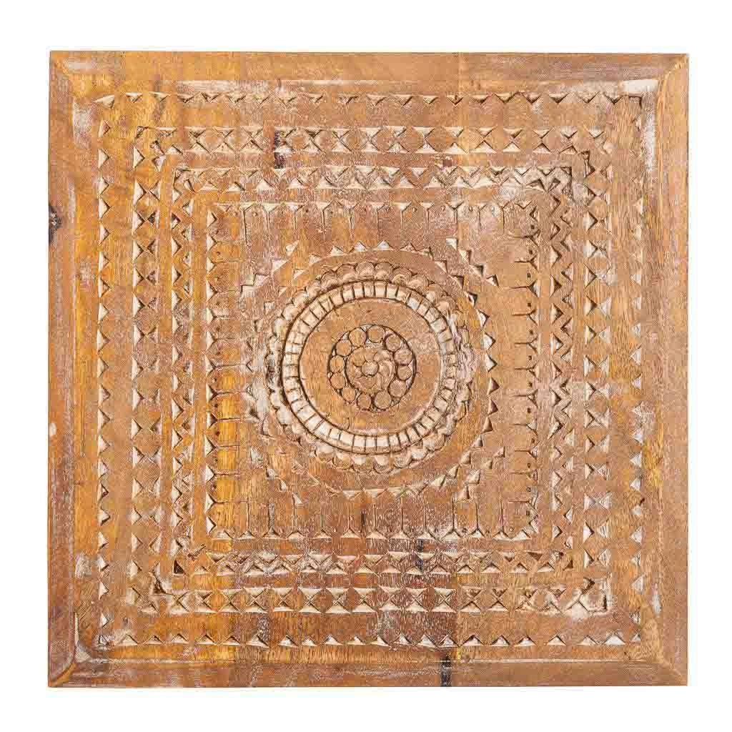 Tavolino da centro in legno intagliato finitura artigianale 33x33x14