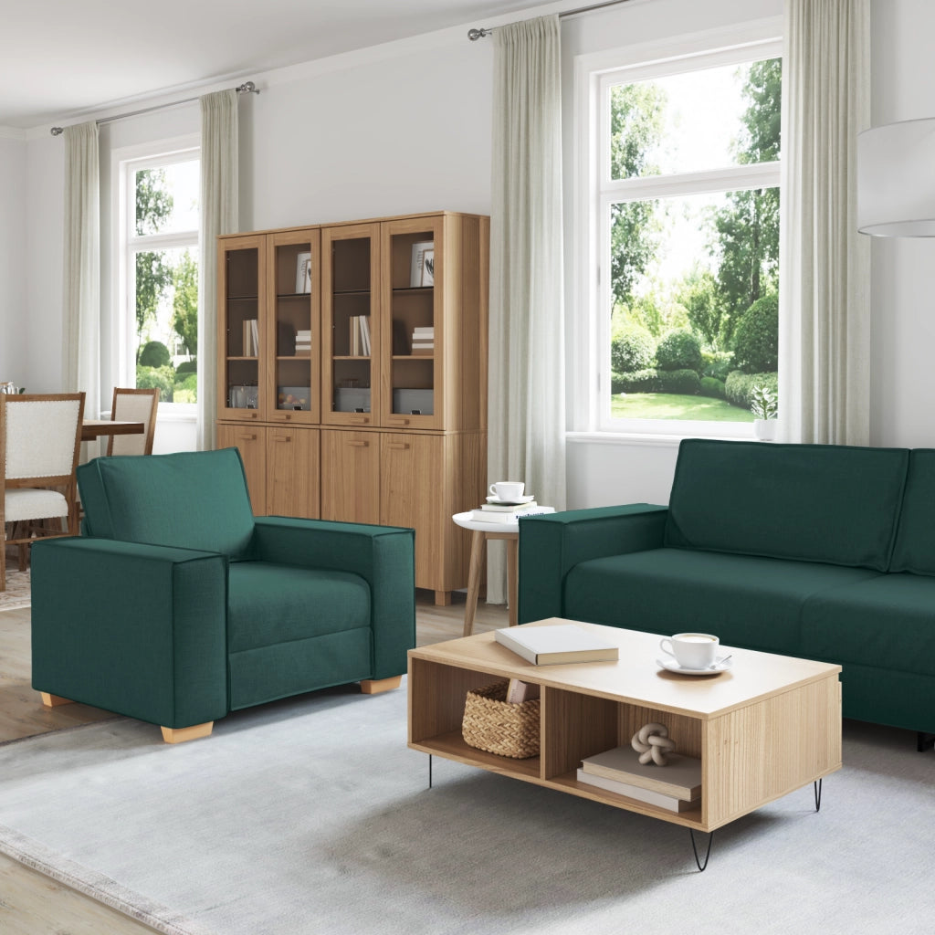 Set di divani 3 pezzi con cuscini in tessuto verde scuro