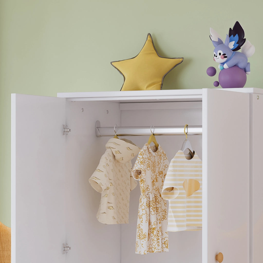 Armadio compatto a 2 ante con barra appendiabiti, per camera da letto, soggiorno e cameretta, in MDF bianco, 80 × 50 × 120 cm