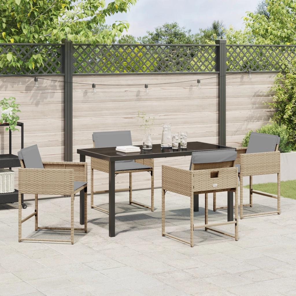 Set da pranzo da giardino 5 pezzi con cuscini in rattan polimero beige