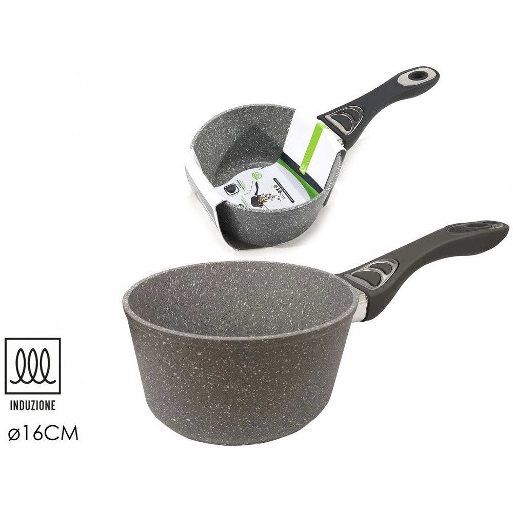Trade Shop - Brocca Per Latte In Alluminio Antiaderente Rivestimento Pietra Manico Soft-touch ⌀16/18cm -