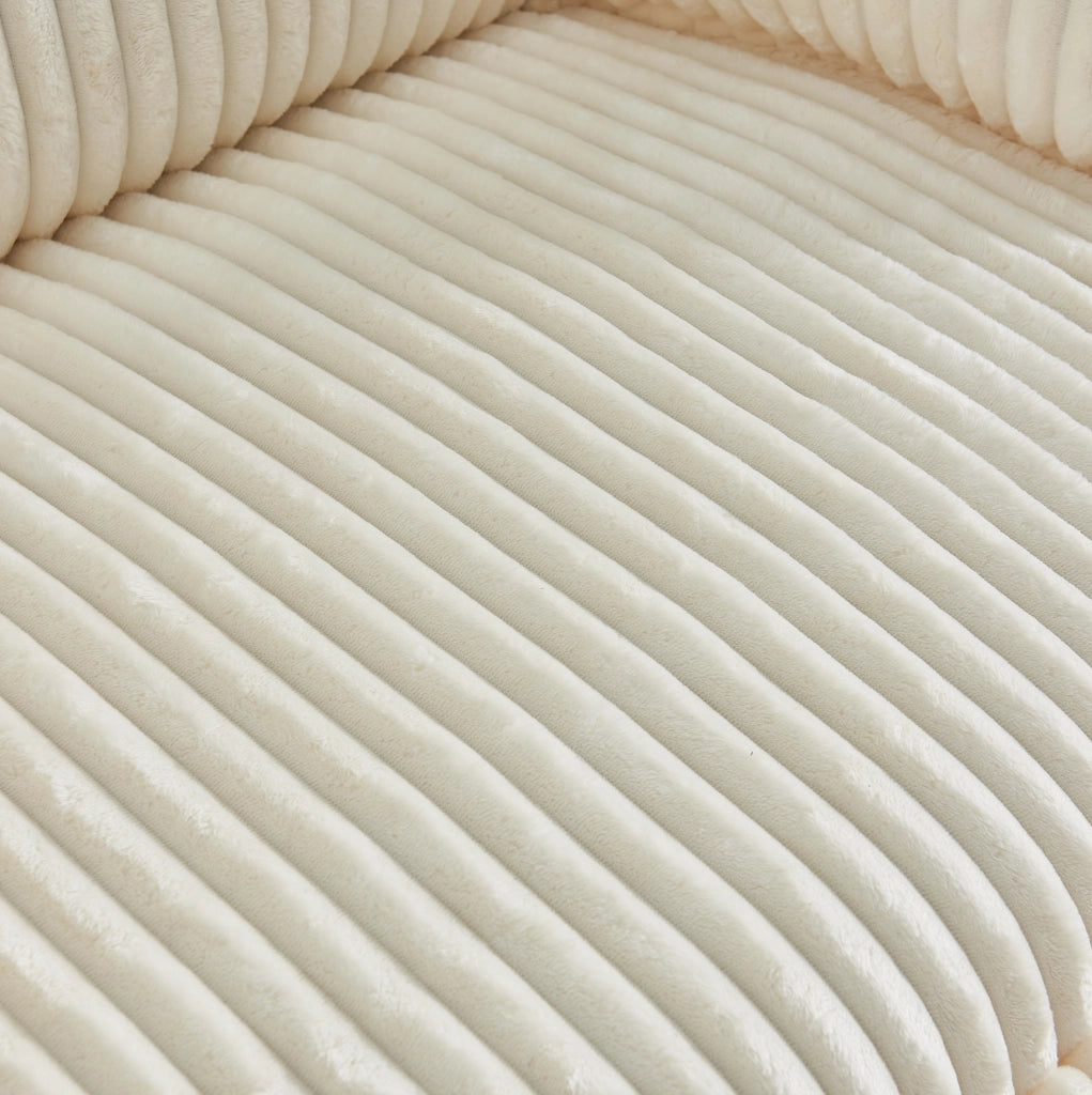 Poltrona relax compressa con pouf in tessuto flanella beige HOMVRA