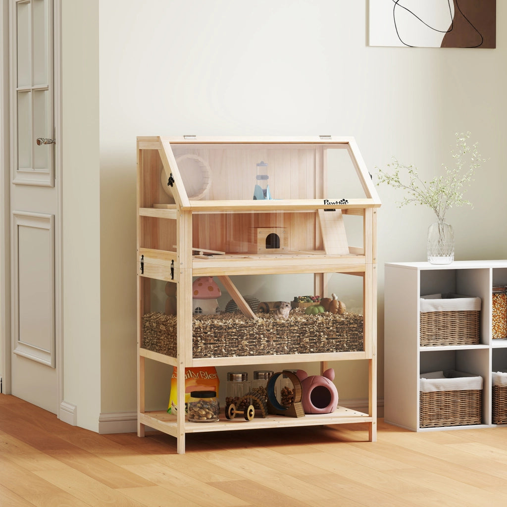Gabbia per criceti habitat roditori 3 piani ¨C Minimal ¨C 80x53x117 cm effetto legno