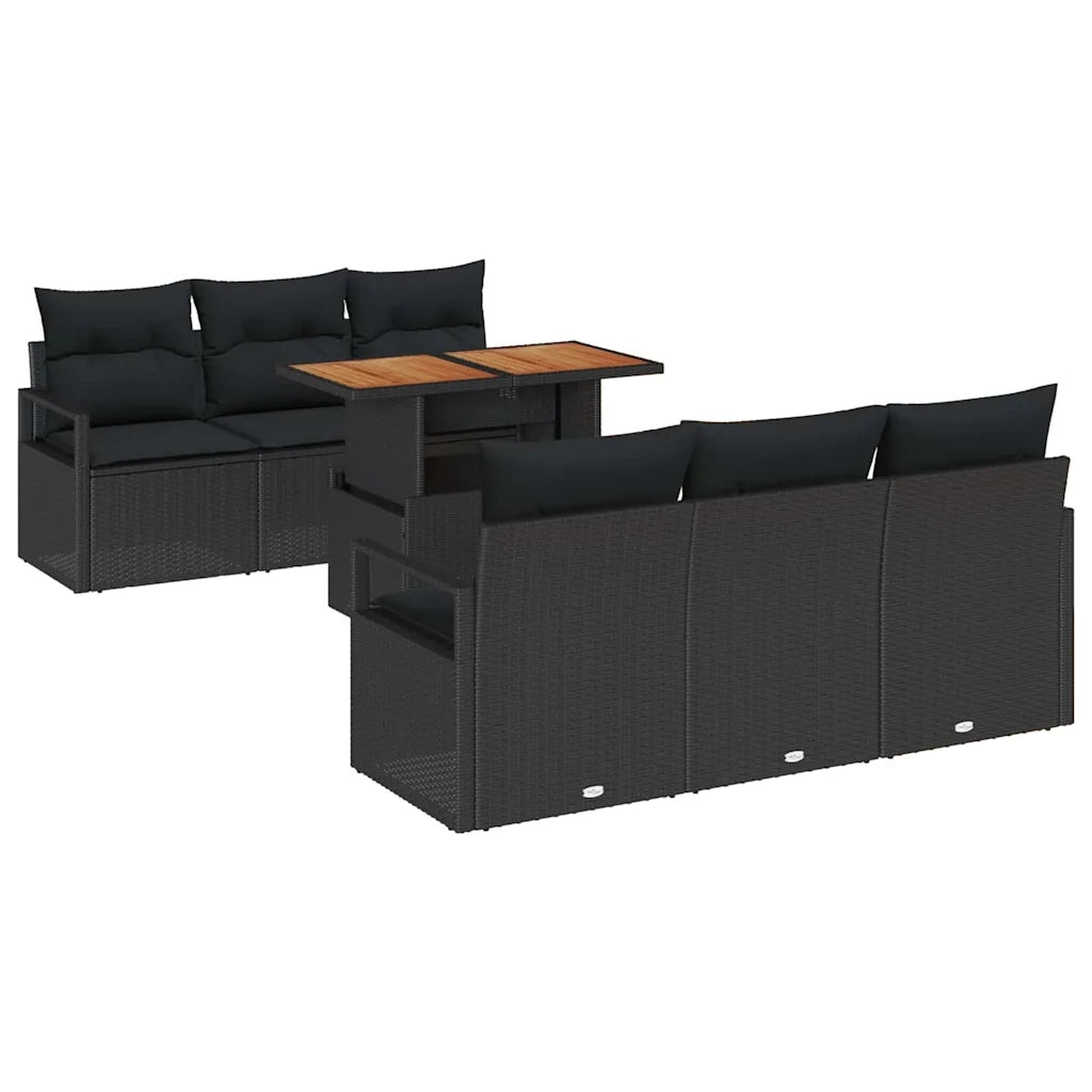 Set Divano da Giardino con archiviazione 7 pcs Nero Poly Rattan