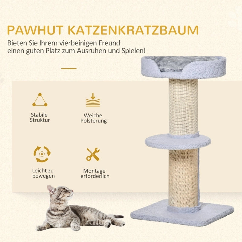 Albero per gatti, portata 30 kg, albero gioco con palo per graffiare, piattaforma, sisal, azzurro, 45x45x91 cm