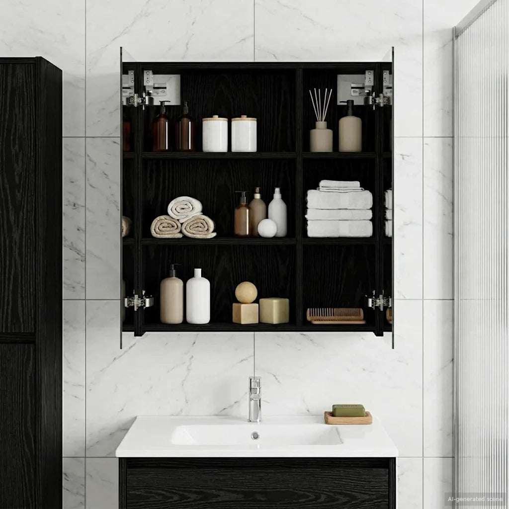 Mobiletto per specchio da bagno Rovere Nero 60 x 14,5 x 70 cm 889056