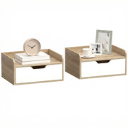 Comodino da parete con cassetto e ripiano rialzato ¨C Xylo ¨C Legno naturale 40x30x19,5cm
