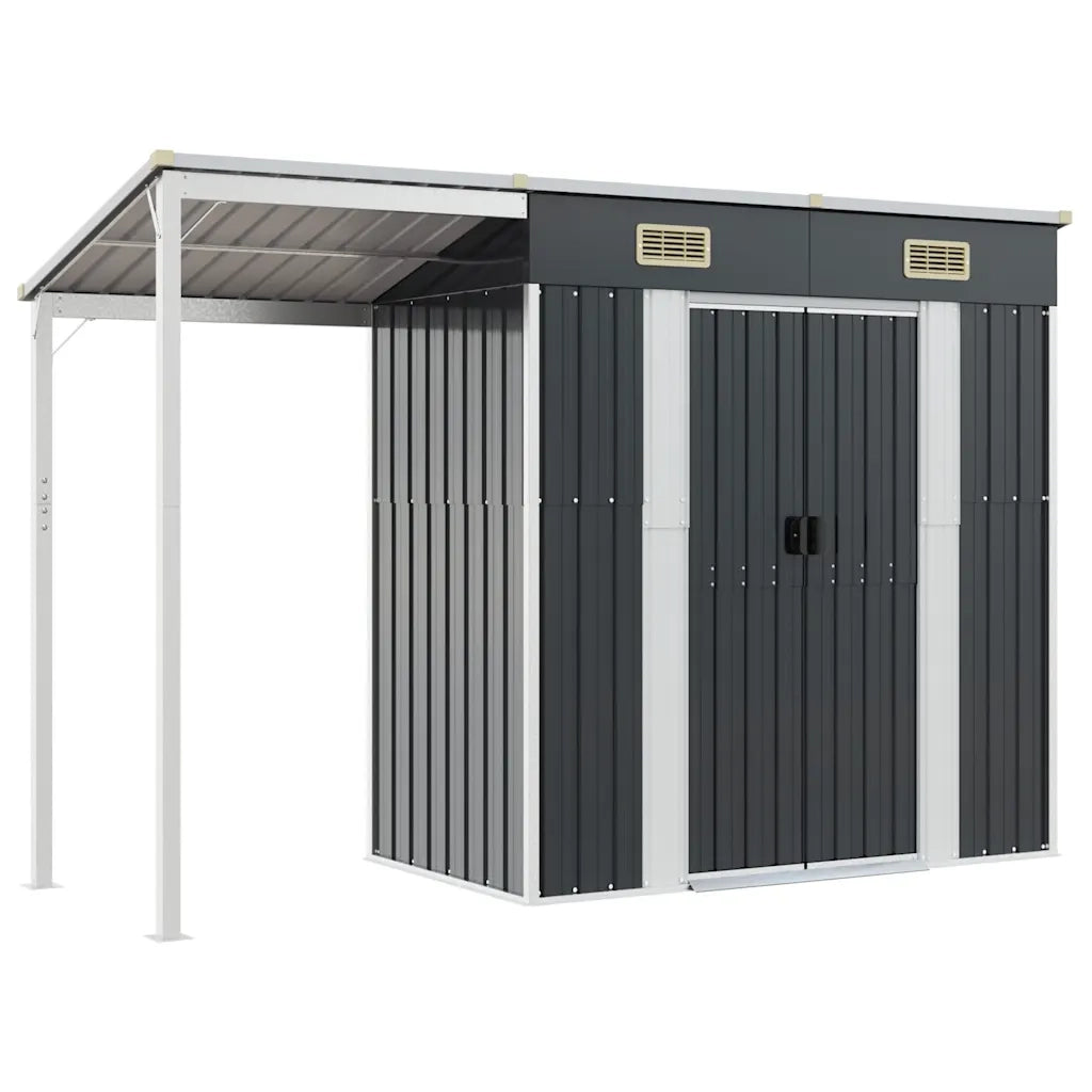 Capanno Giardino Tetto Esteso Antracite 277x107x181cm Acciaio 364526