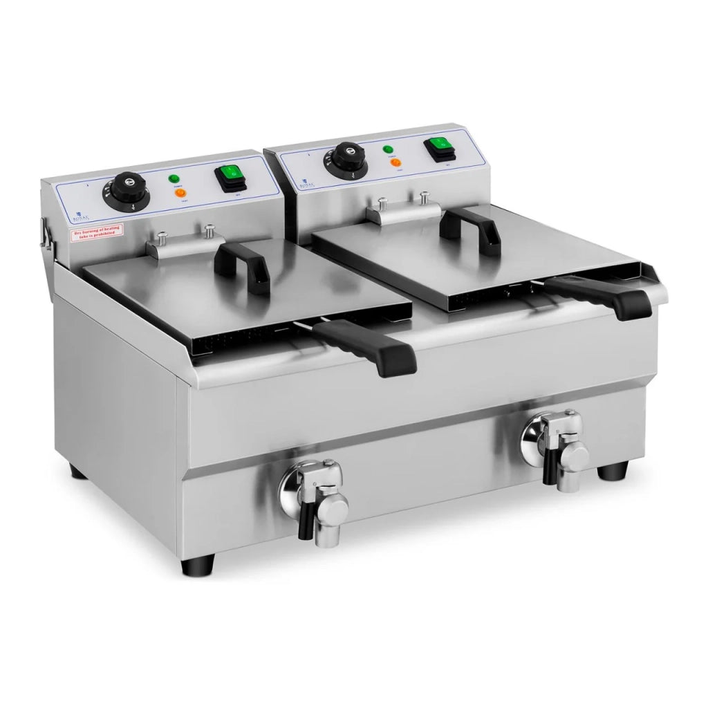 Friggitrice elettrica professionale per ristoranti 2 x 10 litri rubinetti di scarico 14_0001786