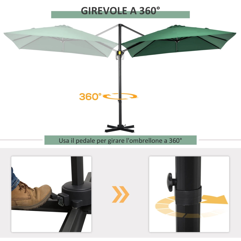 Ombrellone da Giardino 250x250 cm a Manovella con Rotazione 360° e Parasole Regolabile Verde