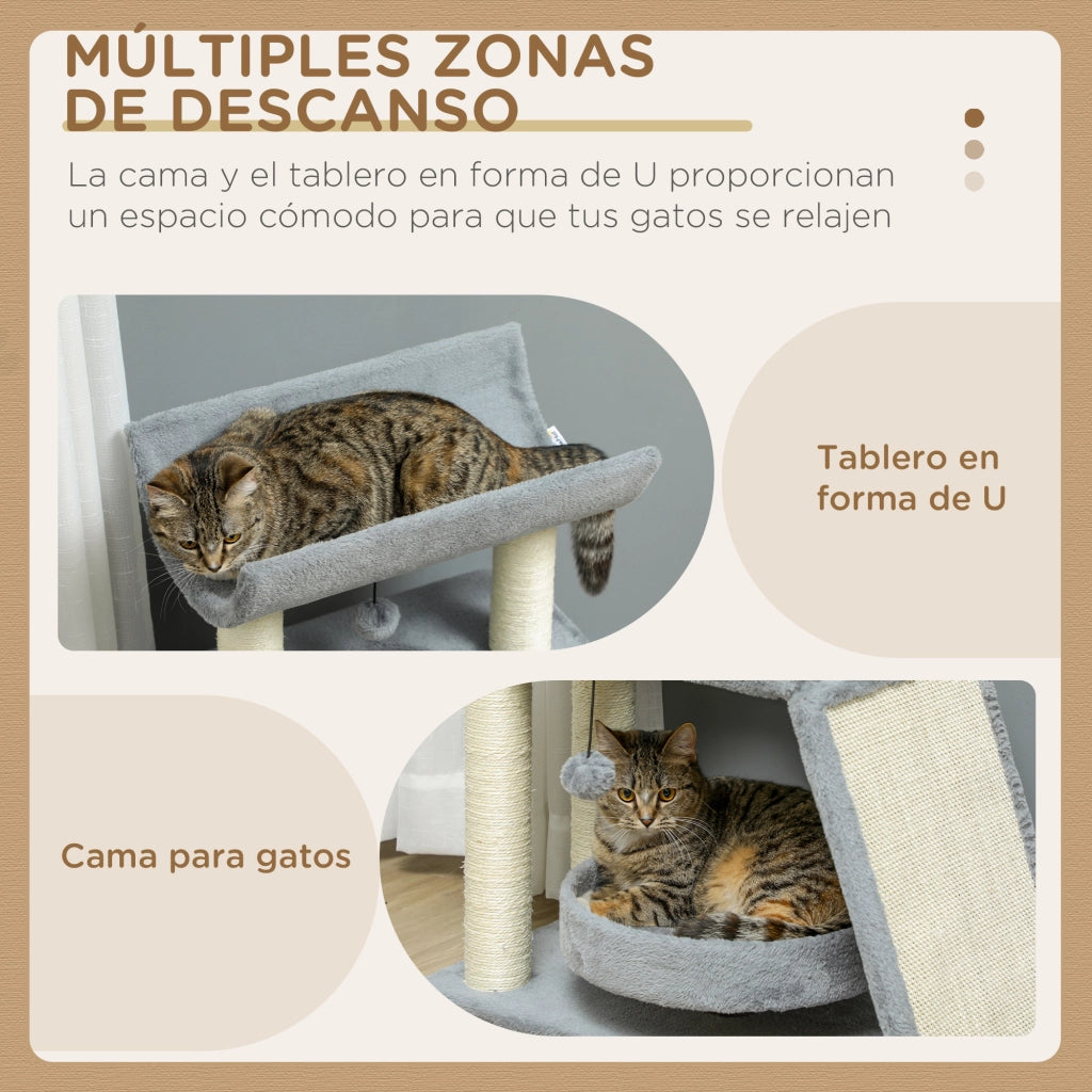 Letto per gatti con tiragraffi ¨C zephmum ¨C grigio chiaro 60x30x76 cm