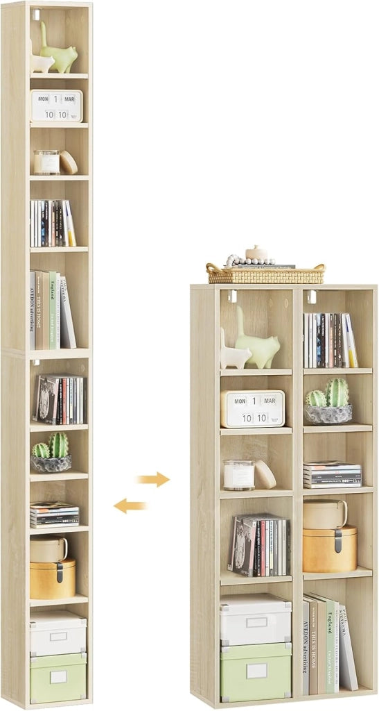 Porta CD a Colonna, Libreria Stretta e Alta con 10 Scomparti, Capacità Max. 160 CD, DVD, Libreria Verticale a Colonna da Terra, Bianco, SK063ws