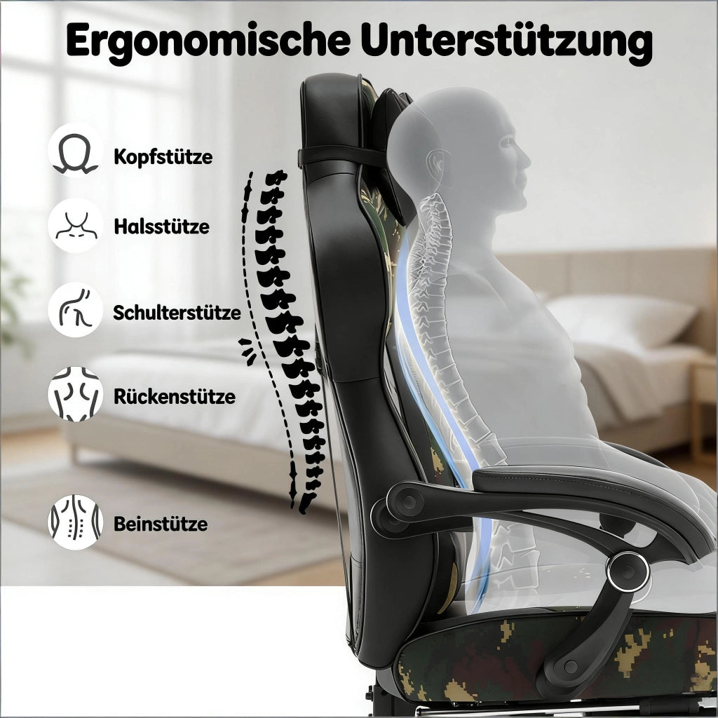 SEDIA Gaming regolabile 121-128 cm in similpelle nera e verde con poggiapiedi