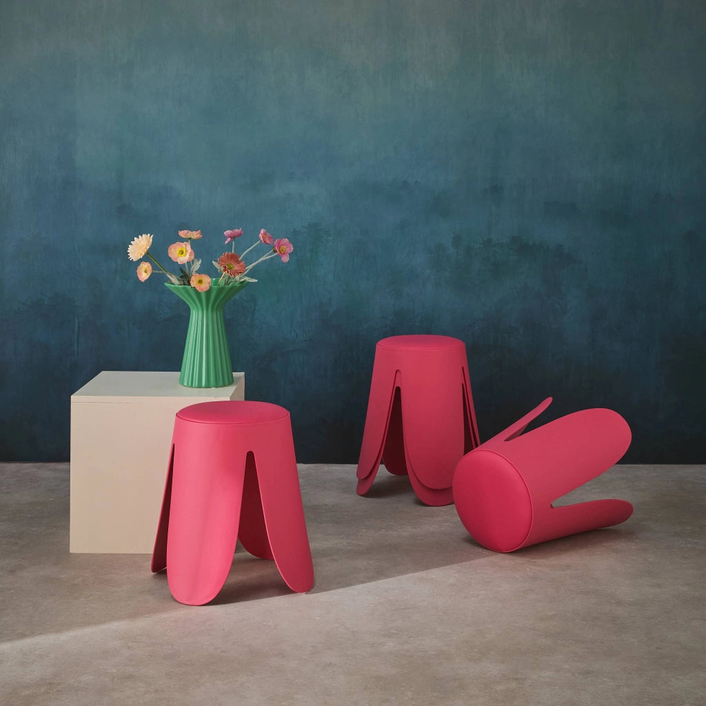 Set 4 sgabelli impilabili in ecopelle, rosa