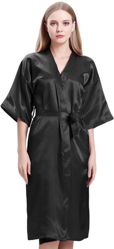 Kimono da donna con collo V e cintura, vestaglia di seta