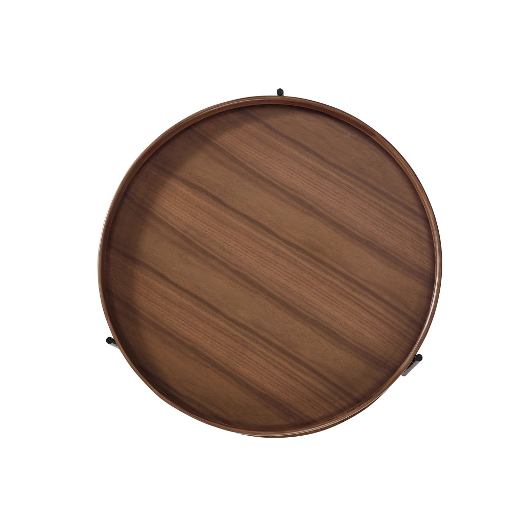 Tavolino basso con piano a due livelli e gambe in metallo, in legno massello e MDF, noce, per soggiorno, 44 × 44 × 48 cm