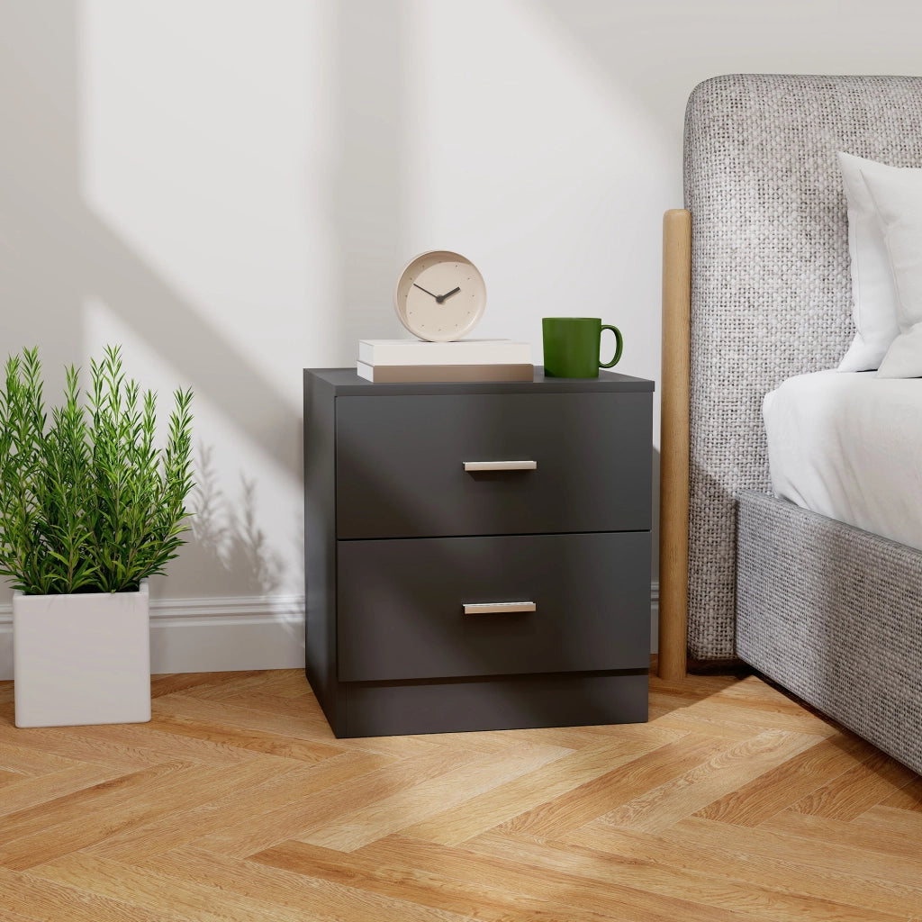 Comodino Moderno con 2 Cassetti ¨C zephmum ¨C Nero 45x39,5x49 cm