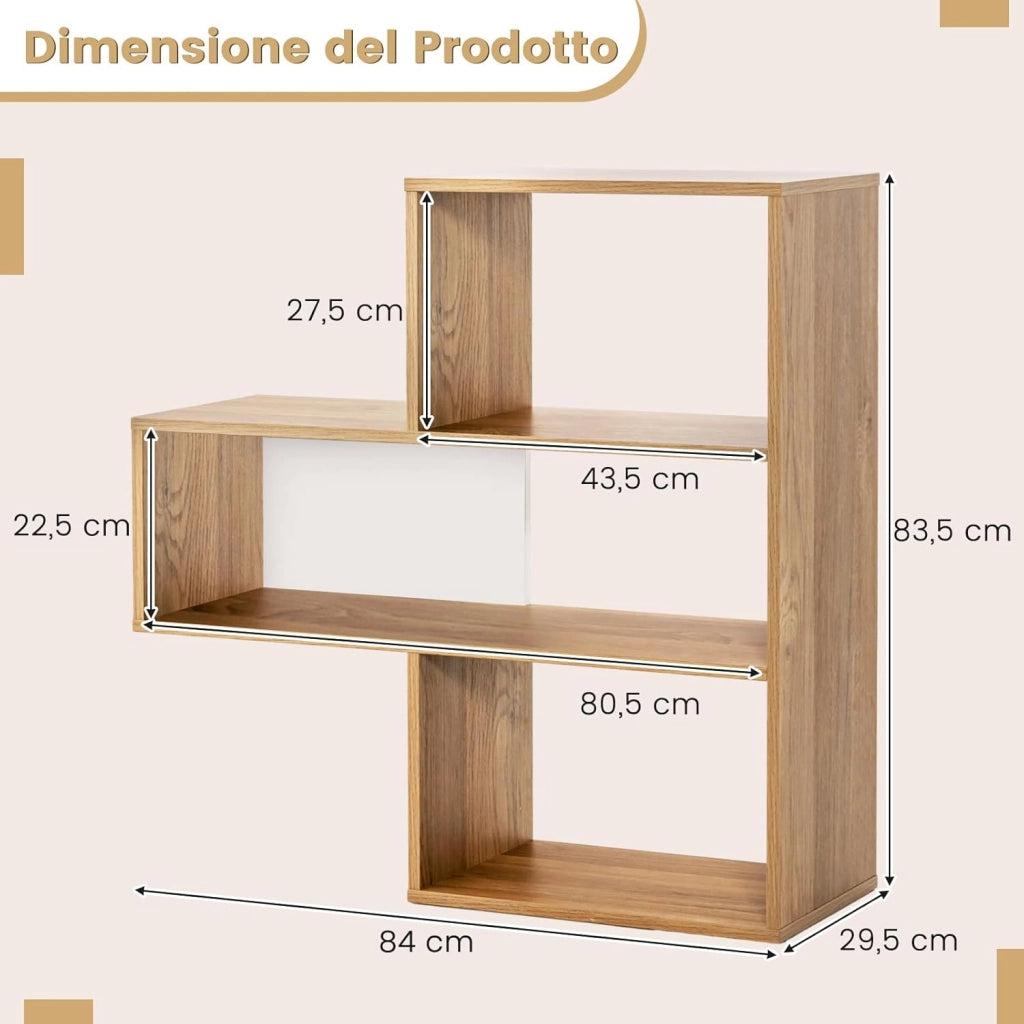 Libreria a Forma Concava/Convessa, Scaffale Aperto a 3 Ripiani in Legno, Scaffale da Esposizione con Dispositivo Antiribaltamento, per Soggiorno Ufficio Camera da Letto (Convessa)