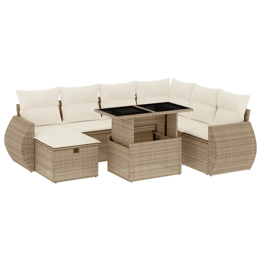 Set Divano da Giardino 8 pz con Cuscini Beige in Polyrattan 3275158