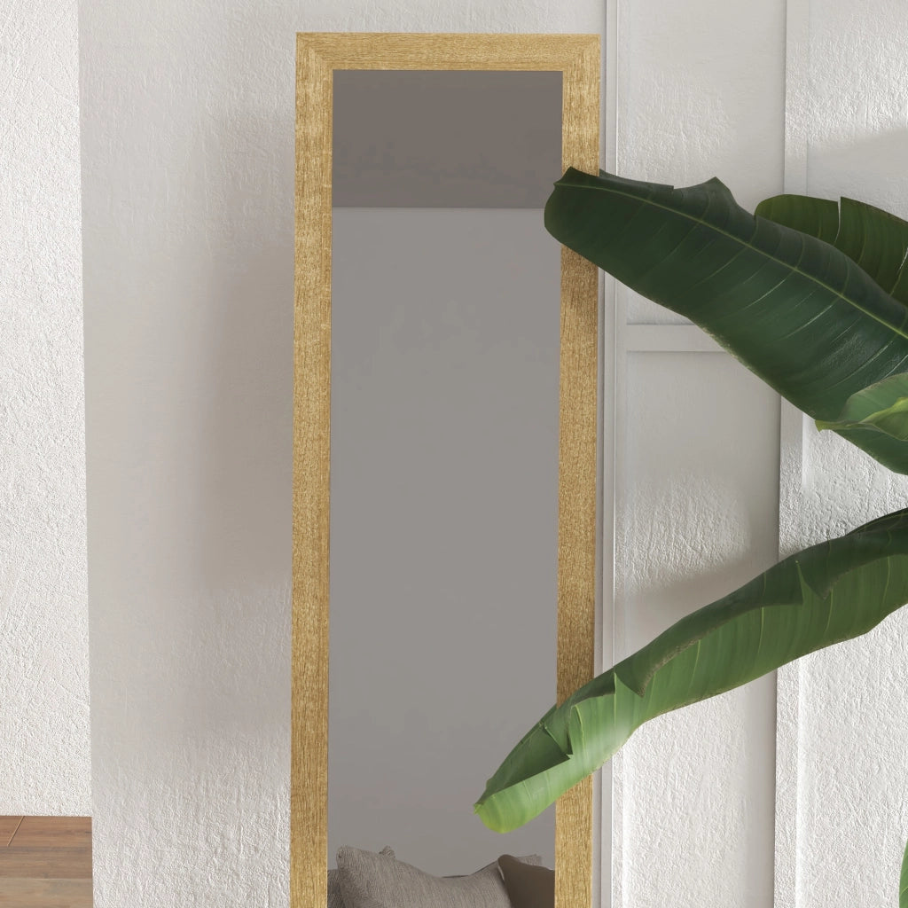 Specchio con cornice in legno per parete o da appoggio ¨C zephmum ¨C marrone chiaro 37x155 cm