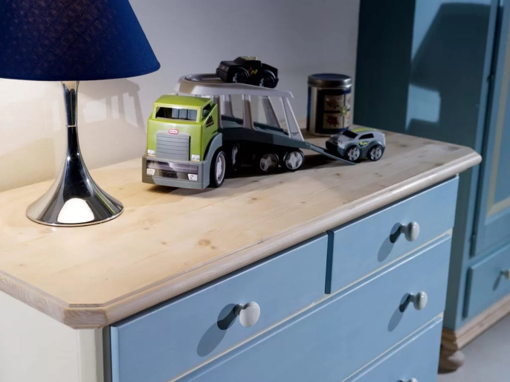 Como 5 cassetti in legno azzurro miele l.118 p.52 h.99 (2210) - Mobili 2G